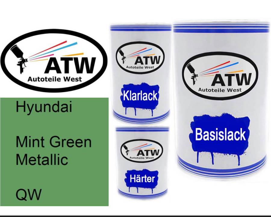 Hyundai, Mint Green Metallic, QW: 500ml Lackdose + 500ml Klarlack + 250ml Härter - Set, von ATW Autoteile West.